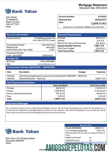 em branco Modelo Word e PDF de declaração de hipoteca do Banco de Israel Yahav